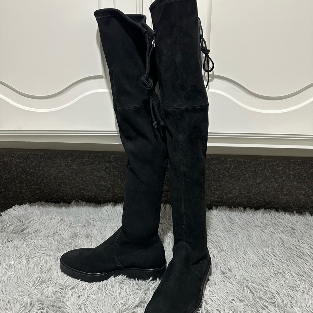 👄💋Stuart Weitzman Women's Lowland Stretch Over Knee Boots Black Suede.